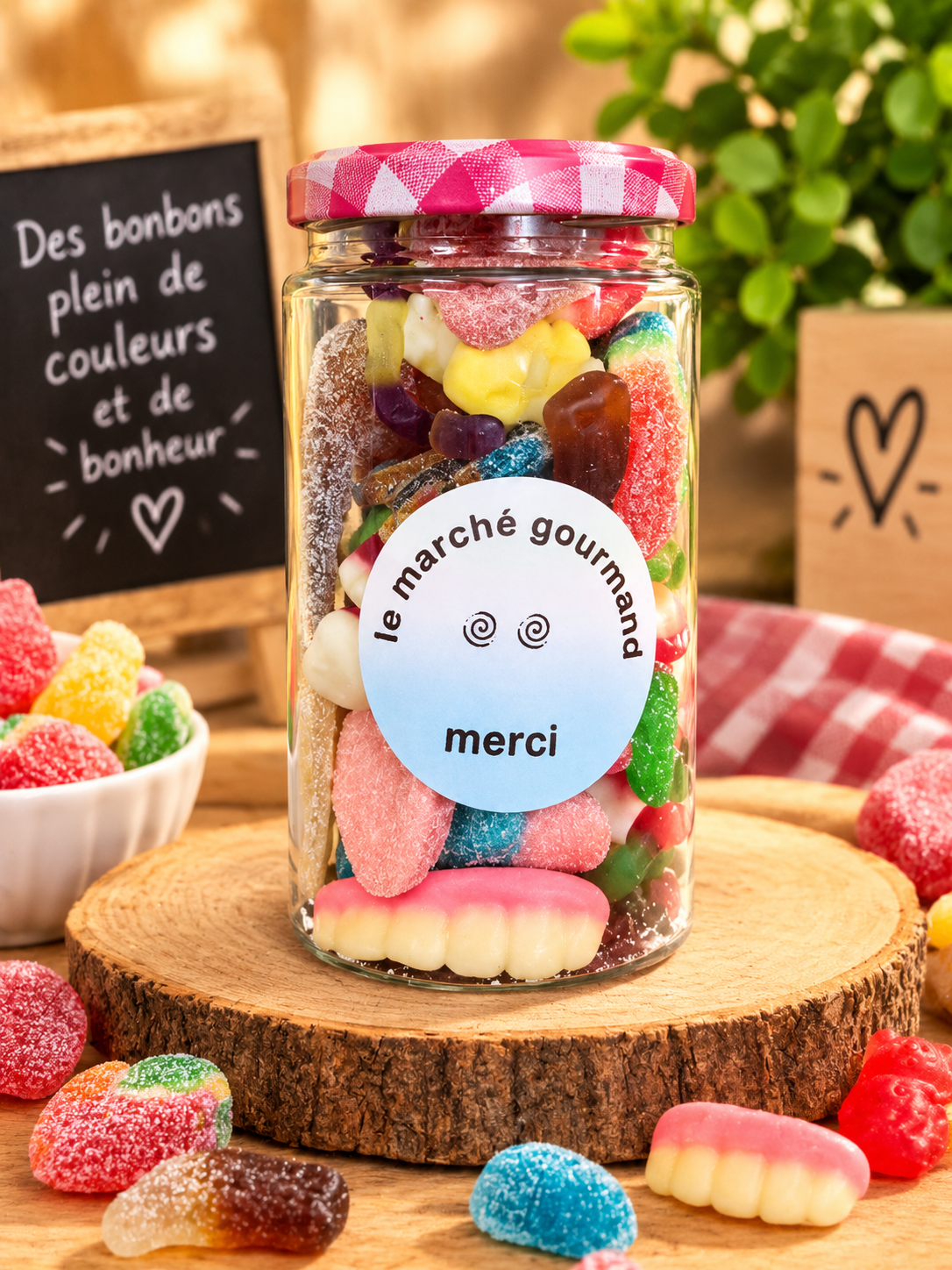 Bonbonnière plastique rempli avec 300g de bonbons