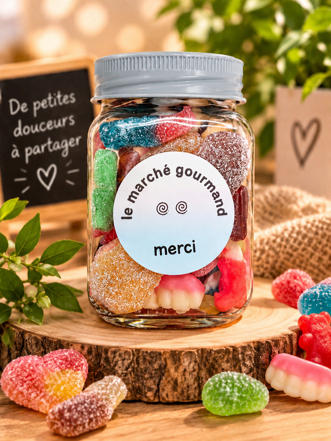 Bonbonnière en plastique avec 300g de bonbons